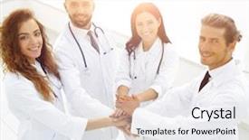 Presentation with gratitude - PPT layouts enhanced with gesture gratitude - friendly team of doctors shows background and a white colored foreground