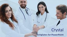  Presentation with friendly - Presentation theme with gesture gratitude - friendly team of doctors shows background and a sky blue colored foreground
