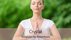  Presentation with buddhism - Slide set with gesture gratitude - half-length portrait of woman background and a lemonade colored foreground