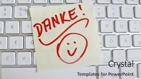  Presentation with note - Slide deck featuring gesture gratitude - note on computer keyboard thanks background and a light gray colored foreground