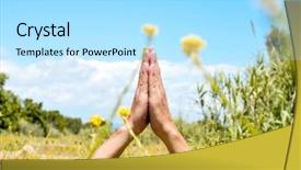  Presentation with prayer hands - Audience pleasing PPT theme consisting of gesture gratitude - someone meditating with his hands backdrop and a arctic colored foreground