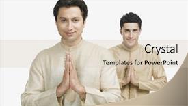 Presentation with gratitude - Beautiful PPT theme featuring gesture gratitude - two men in prayer position backdrop and a soft green colored foreground