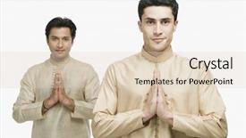  Presentation with gratitude - Slides with gesture gratitude - two men in prayer position background and a lemonade colored foreground