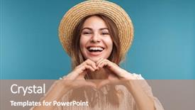  Presentation with cute - PPT layouts with gesture isolated over blue wall background and a  colored foreground