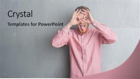  Presentation with grey - Amazing slide set having gesture like binoculars sticking tongue backdrop and a  colored foreground