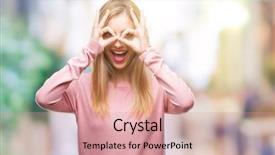  Presentation with orange and pink tone abstract - Beautiful PPT layouts featuring gesture like binoculars sticking tongue backdrop and a  colored foreground