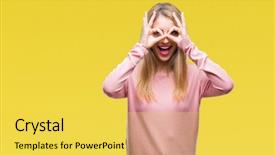  Presentation with tongue - Amazing slide set having gesture like binoculars sticking tongue backdrop and a  colored foreground