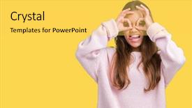  Presentation with tongue - Audience pleasing slides consisting of gesture like binoculars sticking tongue backdrop and a yellow colored foreground