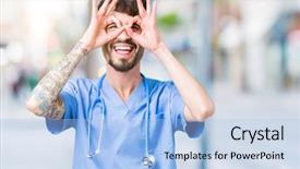  Presentation with nurse - PPT layouts with gesture like binoculars sticking tongue background and a  colored foreground