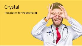  Presentation with eye for medical interpretation - PPT theme featuring gesture like binoculars sticking tongue background and a  colored foreground