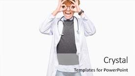  Presentation with eye for medical interpretation - Theme consisting of gesture like binoculars sticking tongue background and a  colored foreground