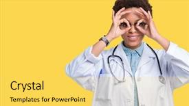  Presentation with doctor african - Colorful PPT theme enhanced with gesture like binoculars sticking tongue backdrop and a  colored foreground