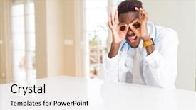  Presentation with doctor african - PPT layouts featuring gesture like binoculars sticking tongue background and a  colored foreground