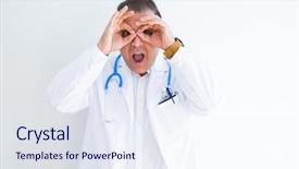  Presentation with eye for medical interpretation - Beautiful presentation theme featuring gesture like binoculars sticking tongue backdrop and a  colored foreground