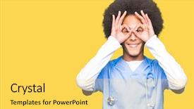  Presentation with knitting african american - PPT layouts featuring gesture like binoculars sticking tongue background and a  colored foreground