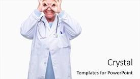  Presentation with doctor helps to get out of bed an elderly woman - Cool new slides with gesture like binoculars sticking tongue backdrop and a  colored foreground