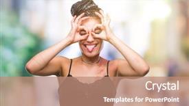  Presentation with hair - PPT theme with gesture like binoculars sticking tongue background and a coral colored foreground