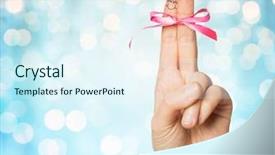  Presentation with blue lights - Cool new PPT theme with gesture love holidays and body parts concept - close up of hand with two fingers tied by pink bow knot over blue holidays lights background backdrop and a sky blue colored foreground