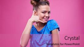 Presentation with blue pink - PPT layouts enhanced with gesture lovely female in blue background and a coral colored foreground