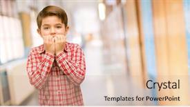  Presentation with child anxiety - Audience pleasing slide set consisting of gesture overwhelmed at school corridor backdrop and a soft green colored foreground