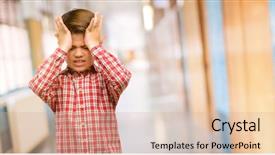  Presentation with child anxiety - Audience pleasing slides consisting of gesture overwhelmed at school corridor backdrop and a soft green colored foreground