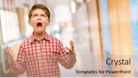  Presentation with child anxiety - Cool new PPT layouts with gesture overwhelmed at school corridor backdrop and a coral colored foreground