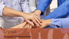  Presentation with team hands - Slide deck featuring gesture-people-and-teamwork-concept background and a red colored foreground