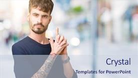  Presentation with shooting gun - Beautiful slide set featuring gesture playing killing shooting weapons backdrop and a  colored foreground