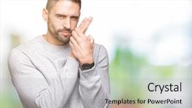  Presentation with shooting gun - Beautiful slide set featuring gesture playing killing shooting weapons backdrop and a  colored foreground