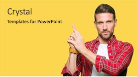  Presentation with shooting gun - Slide set with gesture playing killing shooting weapons background and a light gray colored foreground