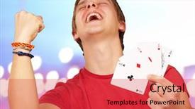  Presentation with award winner announcement - Colorful presentation enhanced with gesture playing poker over abstract backdrop and a  colored foreground