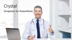  Presentation with medical profession - Presentation design featuring medicine concept - smiling male doctor background and a white colored foreground