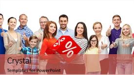  Presentation with percentage - Theme consisting of gesture sale shopping and people background and a red colored foreground