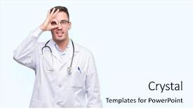  Presentation with eye doctor - Audience pleasing presentation theme consisting of gesture with hand smiling eye backdrop and a cool aqua colored foreground