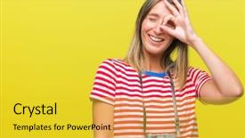  Presentation with summer camp pictures - Audience pleasing theme consisting of gesture with hand smiling eye backdrop and a yellow colored foreground