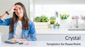  Presentation with wide - Slides with gesture with hand smiling eye background and a  colored foreground