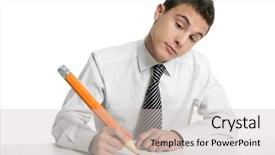  Presentation with thinking - Audience pleasing presentation theme consisting of gesture with huge giant pencil backdrop and a  colored foreground