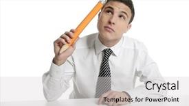  Presentation with young college student diagnosis of sti - Beautiful presentation theme featuring gesture with huge giant pencil backdrop and a  colored foreground