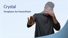  Presentation with religious african american - Slide set with gesture with sad and fear background and a sky blue colored foreground