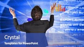  Presentation with blue business - Colorful slide deck enhanced with gesturing businessman against blue background backdrop and a teal colored foreground