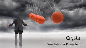  Presentation with desert - Colorful slide deck enhanced with gesturing businessman against newtons cradle backdrop and a light gray colored foreground