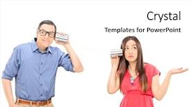  Presentation with listening woman - Presentation design consisting of tins - young couple talking background and a white colored foreground