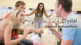 Presentation with diverse young adults - Presentation with gesturing in a bowling background and a soft green colored foreground