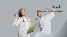  Presentation with patient satisfaction - Colorful presentation theme enhanced with gesturing peace sign with patient backdrop and a light gray colored foreground
