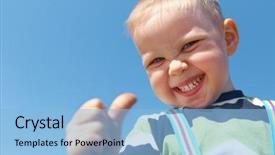  Presentation with joyful - Slide deck consisting of gesturing thumb up success sign background and a  colored foreground