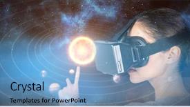  Presentation with solar system - Audience pleasing presentation design consisting of gesturing while using virtual video backdrop and a light blue colored foreground