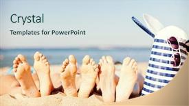  Presentation with beach bag - Colorful presentation theme enhanced with getaway - hats and summer concept backdrop and a sky blue colored foreground