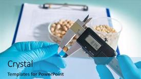  Presentation with agricultural - Amazing PPT theme having getetica - researcher analyzing agricultural grains backdrop and a cyan colored foreground