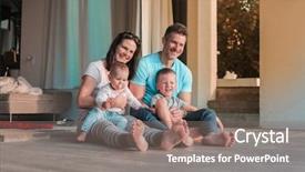  Presentation with free family - Colorful PPT theme enhanced with carpet free - young family with two kids backdrop and a  colored foreground