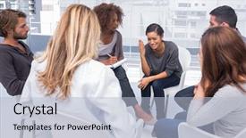  Presentation with group therapy - PPT layouts enhanced with getting depressed in group background and a light blue colored foreground